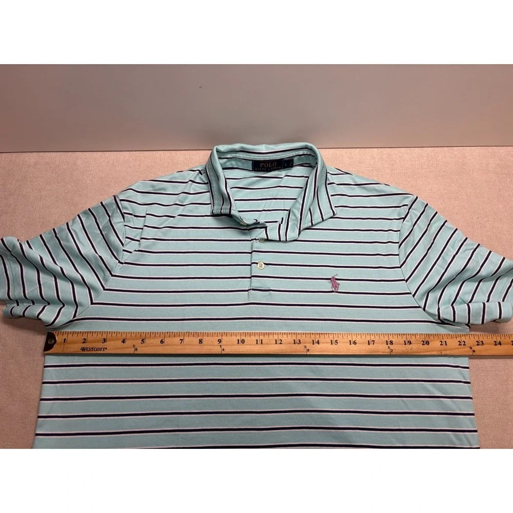 Polo Ralph Lauren Shirt Mens L Blue Striped Knit Logo Preppy Golf